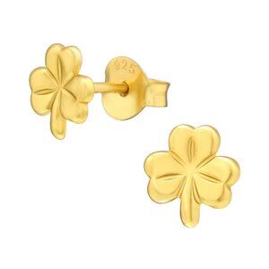 14k Gold Vermeil Four Leaf Clover Stud Earrings